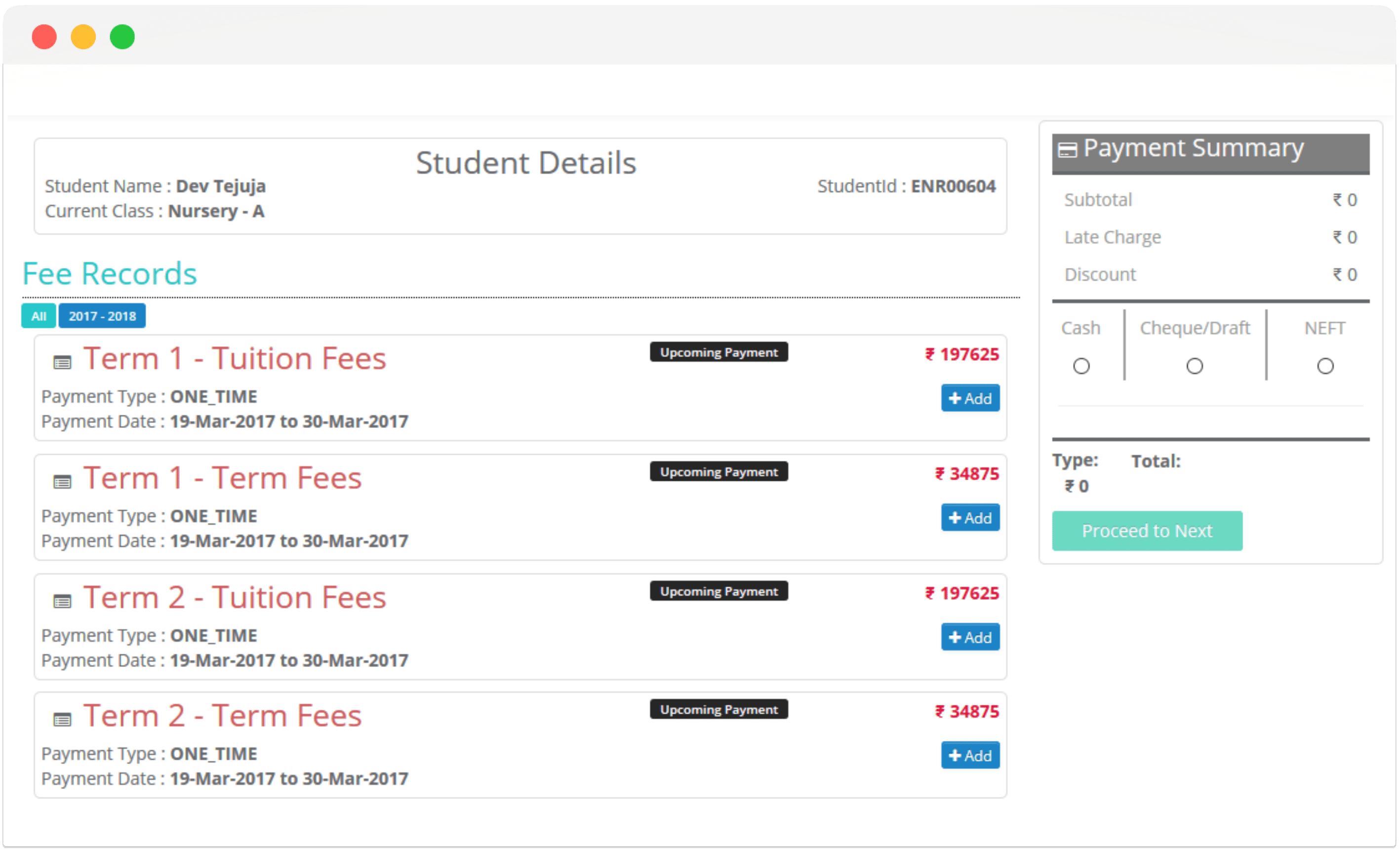 check fee records assigned to a student